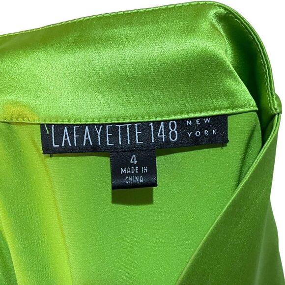 LAFAYETTE 148 NY Green 100% Silk Button Front Blouse Size 4 - Picture 8 of 10
